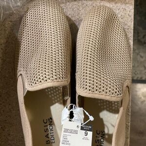 Tan Mesh Canvas Slip-On Shoes